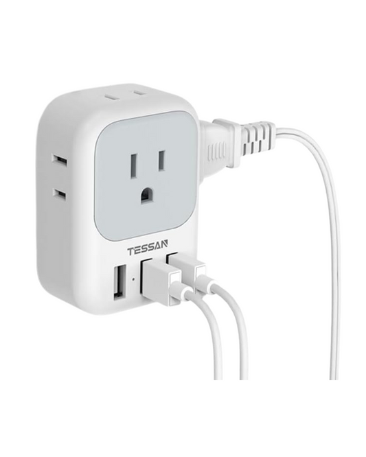 7-in-1 Multi Outlet Wall Adapter - 3 USB Ports for Travel/Dorm/Office