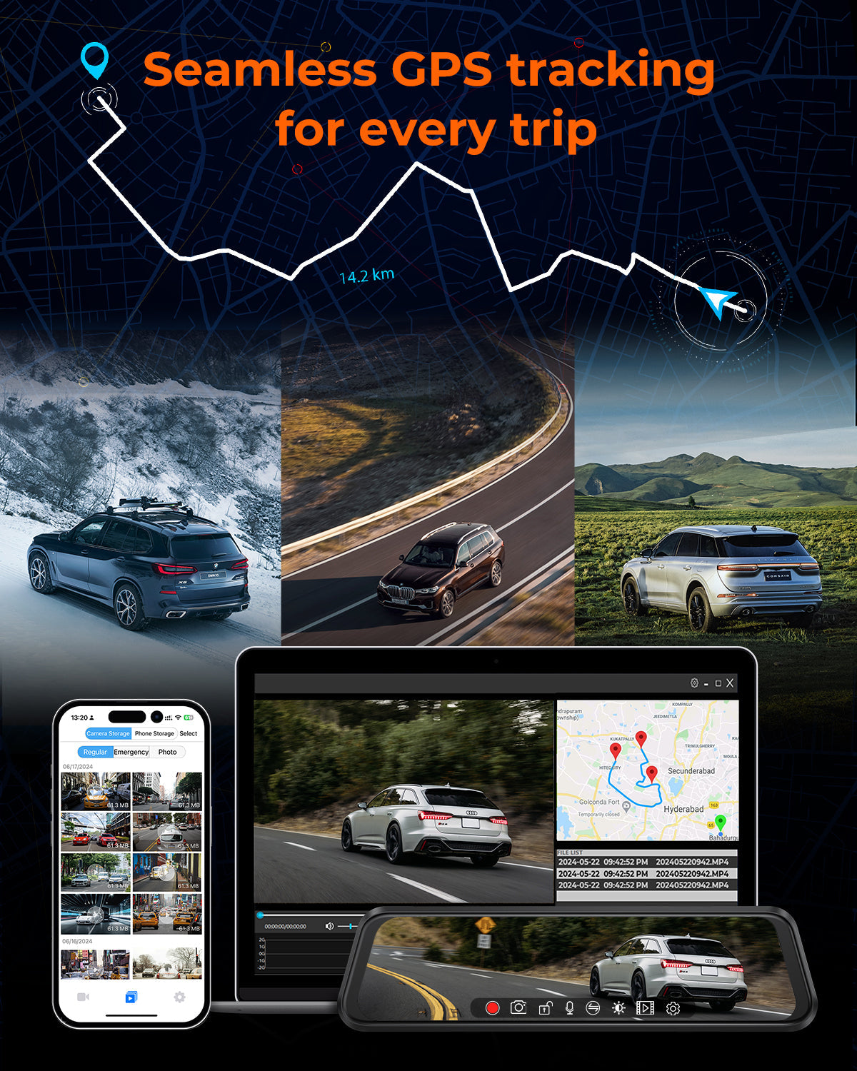 M4 Quad Mirror Dash Cam - 12" Touchscreen with 1080P 4-Camera System
