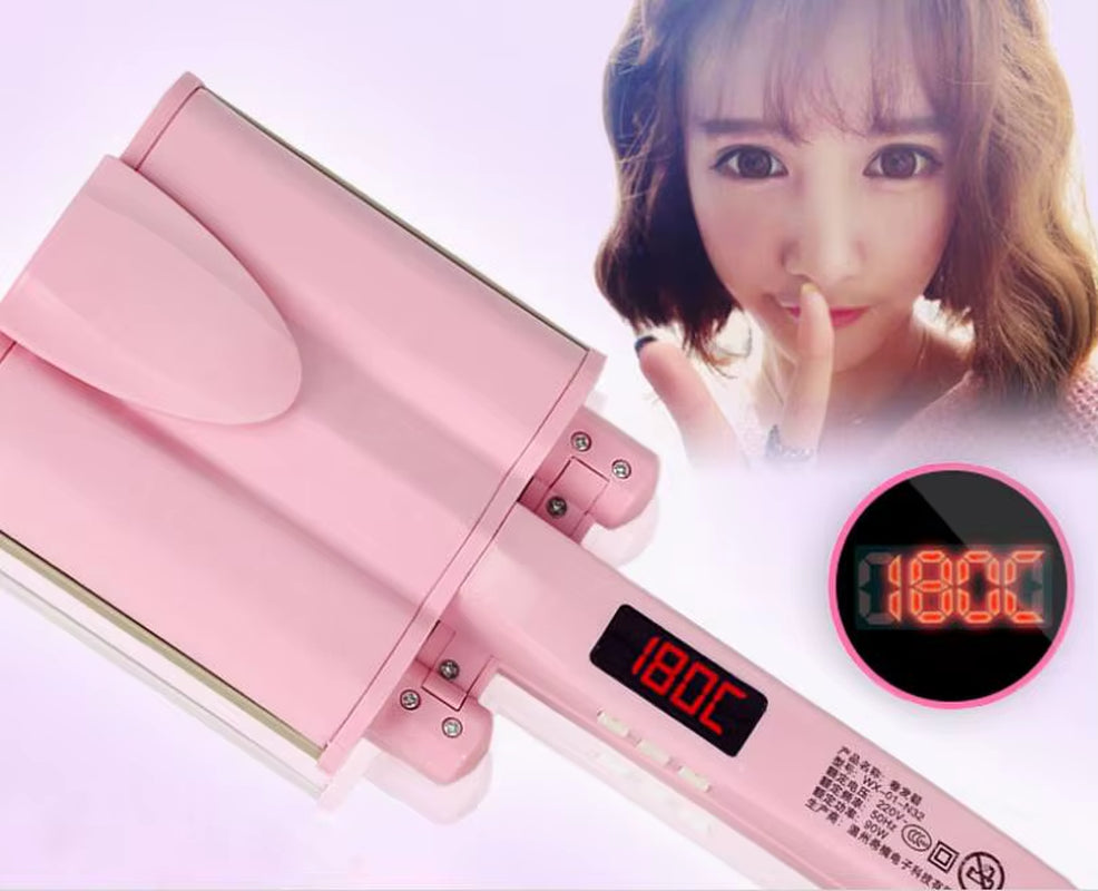 LCD 26Mm 32Mm Ceramic Three Tube Hair Curler Triple Barrel Deep Wave Water Ripple Egg Rolls Hair Curling Iron Hair Styling Tool