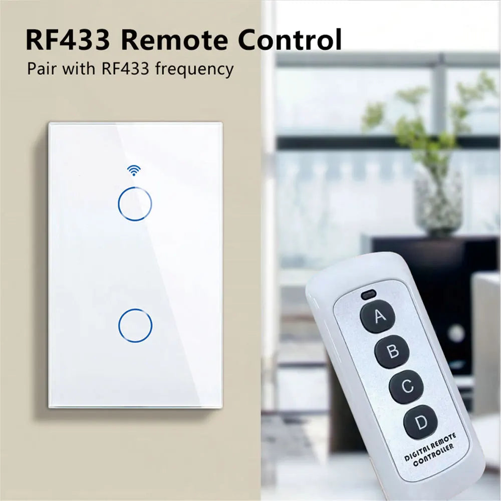 Tuya US Wifi Smart Wall Switch RF433 1/2/3/4 Gang No Neutral Wire Touch Sensor LED Light Switches Smart Home Alexa Google Home