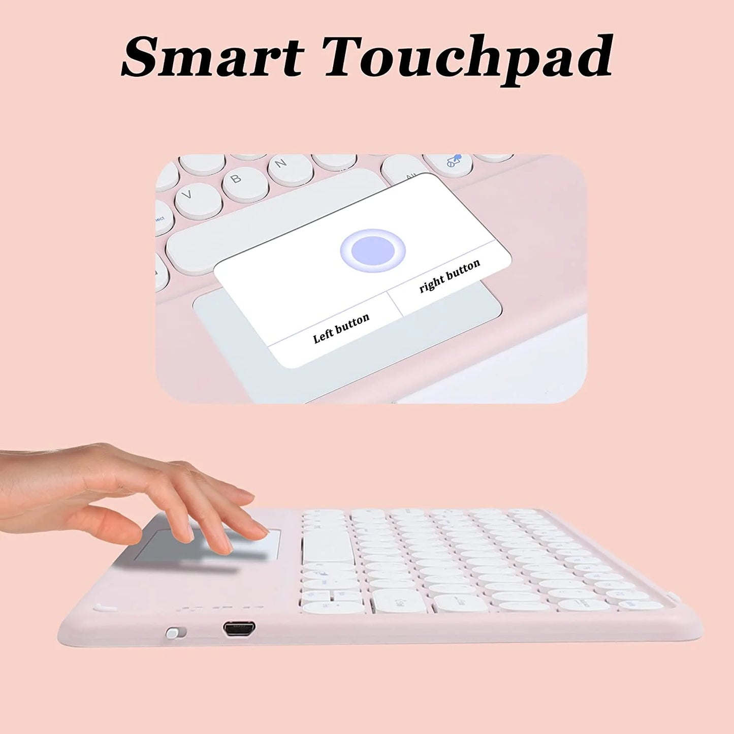 Wireless Bluetooth Keyboard with Touchpad for Ipad, Portable Mini Small Universal Rechargeable 10 Inch Ultra-Slim Wireless Keyboard for Tablet Smartphone PC Computer Laptop Windows Android Ios