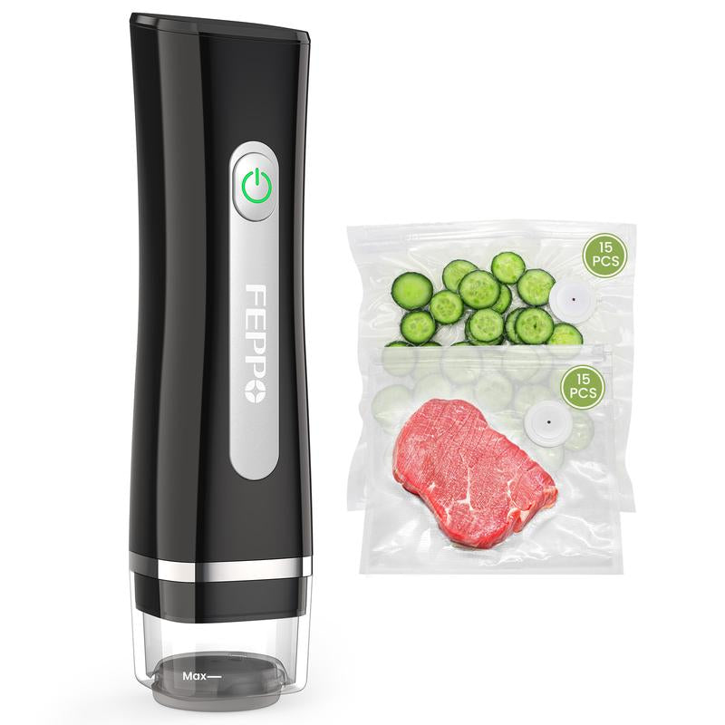 FEPPO Vacuum Sealer for Food with Visual Water Storage Tank, Handheld Saver Vacuum Sealer Machine with 30 Reusable Bags for 6X Preservation & Fresh