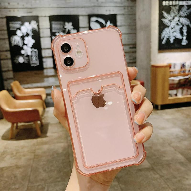 Clear Protective iPhone Case: Card Holder, Shockproof for 15/13/12/11 Pro Max