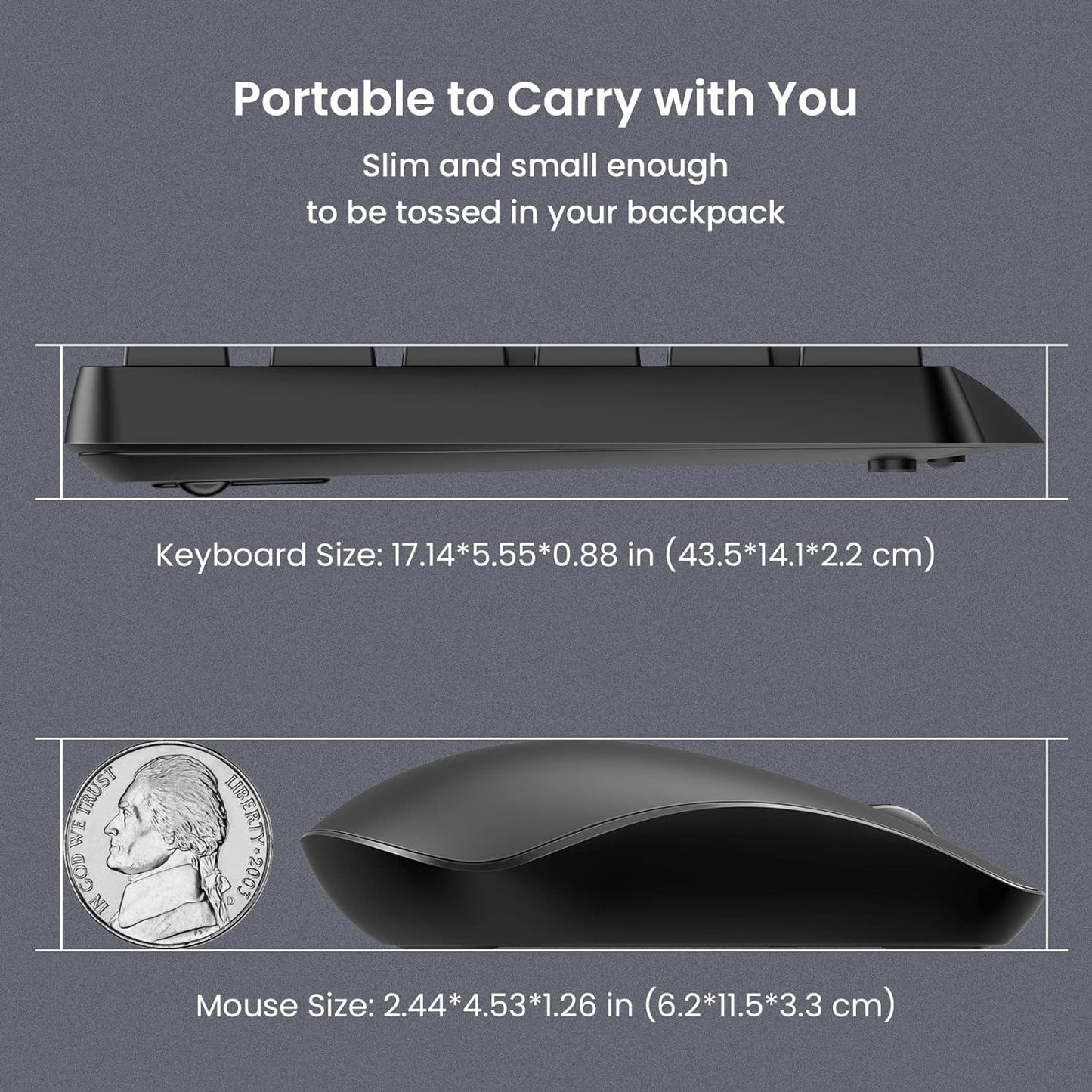 Wireless Keyboard and Mouse Combo, 104 Full-Size Adjustable Keyboard with Battery Indicator, Compact Computer Keyboard, Silent Mouse, 3 DPI, Easy to Use, for Windows, Chrome, Laptop, Computer