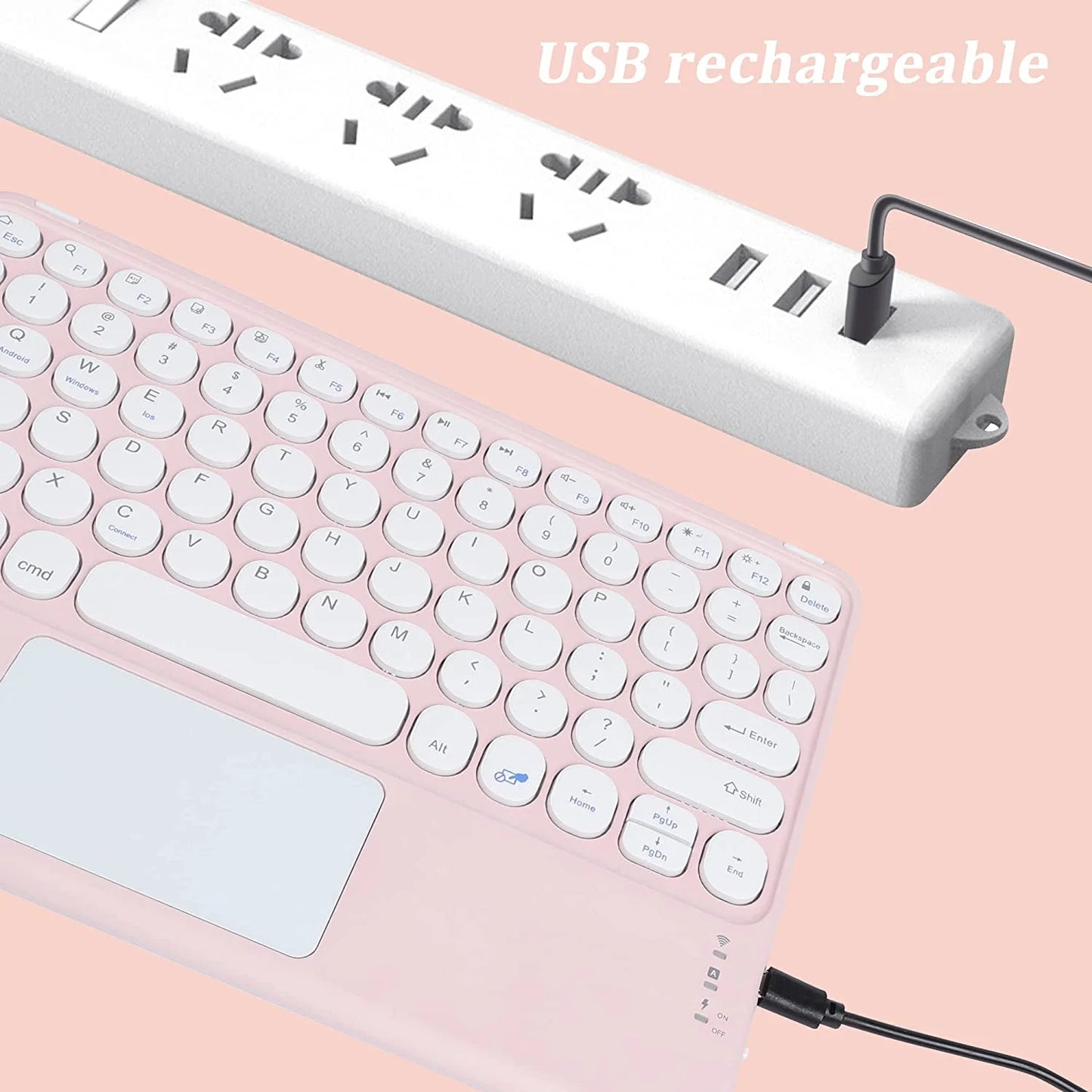 Wireless Bluetooth Keyboard with Touchpad for Ipad, Portable Mini Small Universal Rechargeable 10 Inch Ultra-Slim Wireless Keyboard for Tablet Smartphone PC Computer Laptop Windows Android Ios