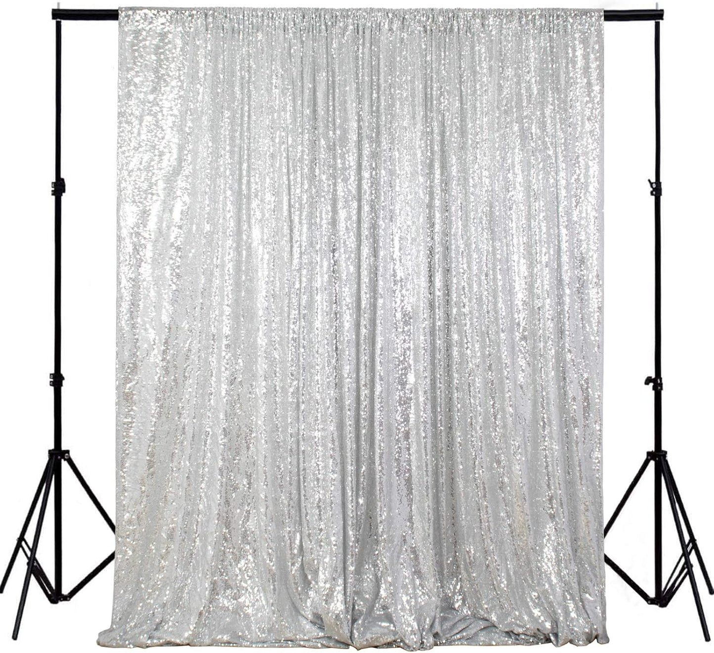 8Ftx10Ft Silver Sequin Backdrop | Wedding & Birthday Party Photo Background | Glitter Curtains for Photography | Sparkly Shimmer Backdrop | Durable & Elegant Background