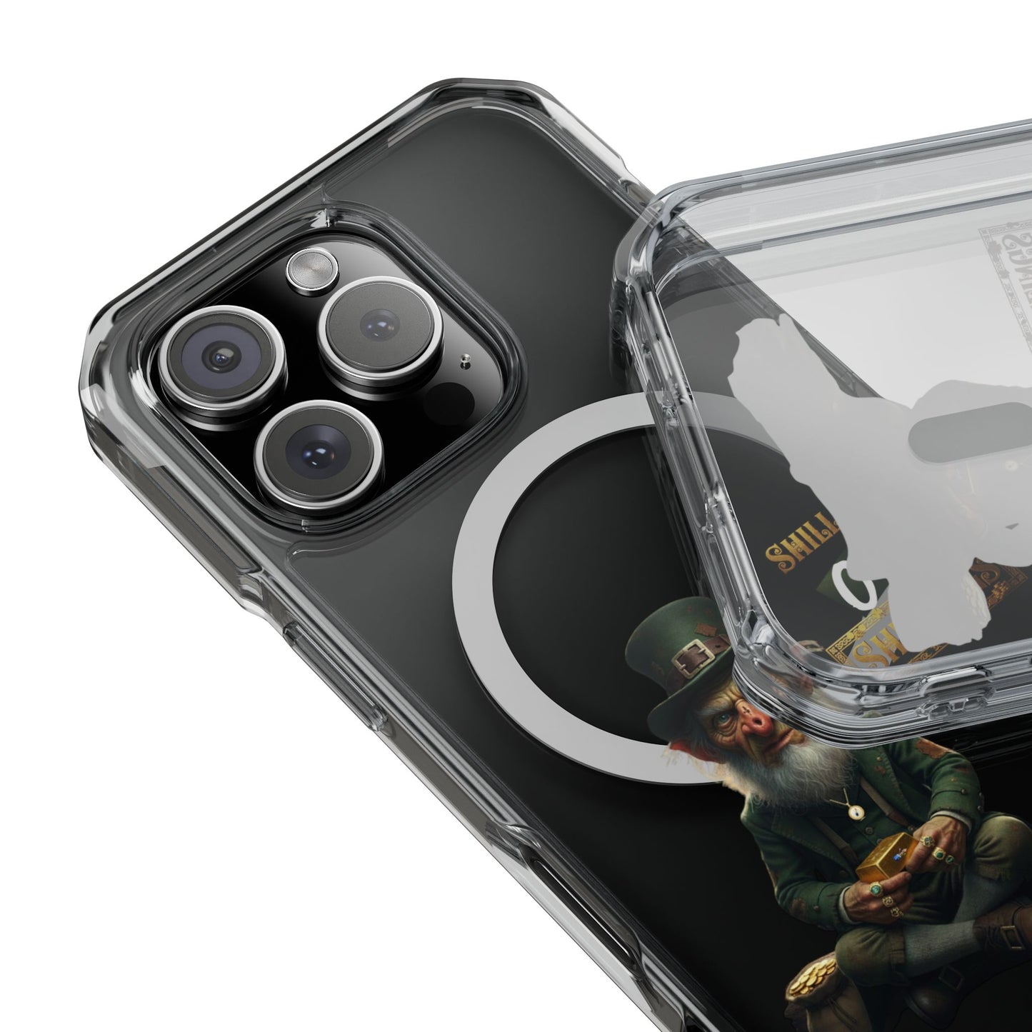 Clear Magnetic Phone Case – “Shillings on Shillings” Leprechaun Design