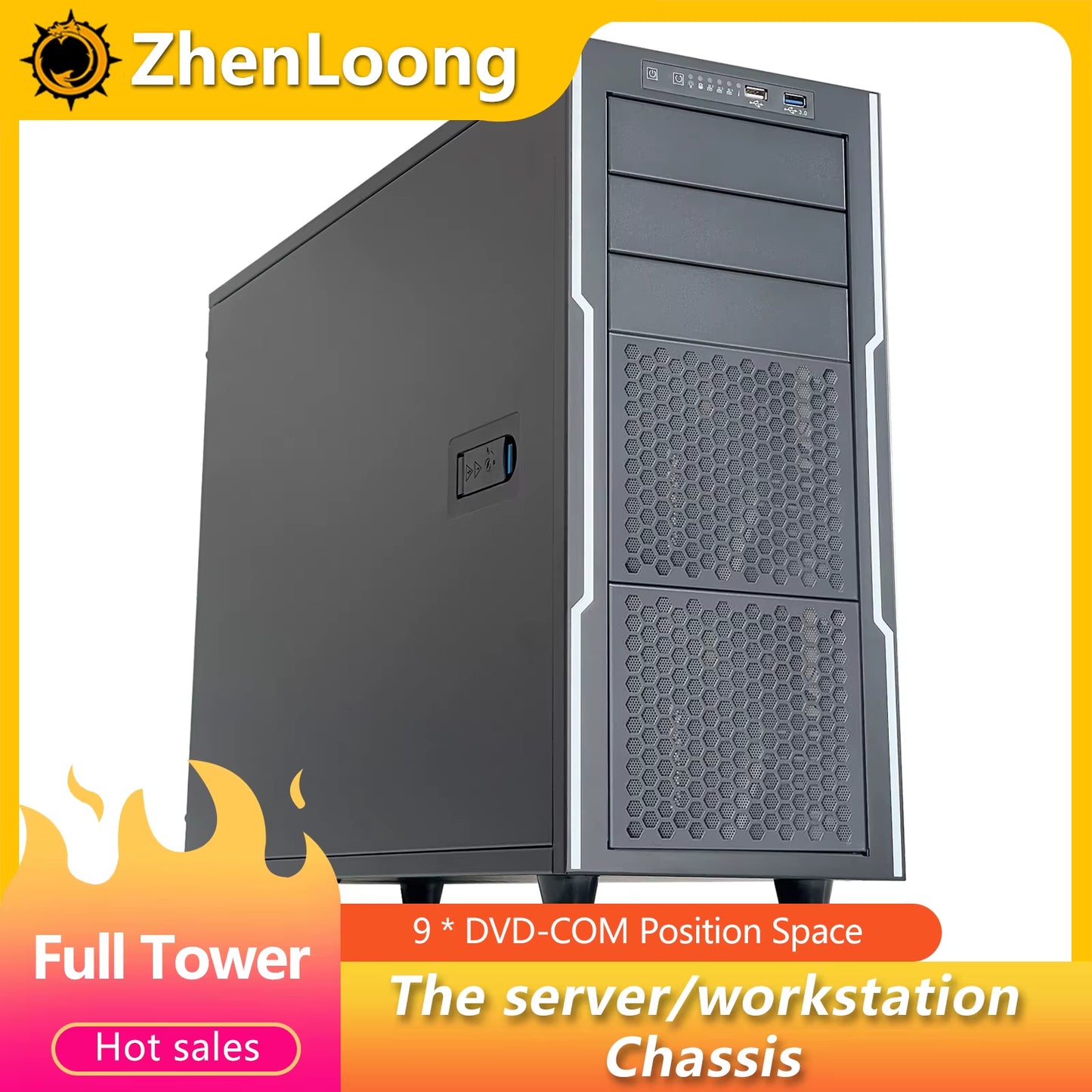 Support X99 Dual X79 Main Board Case Desktop Large Tank Water-Cooled Tower Server Chassis with 9 Optical Drive Spaces