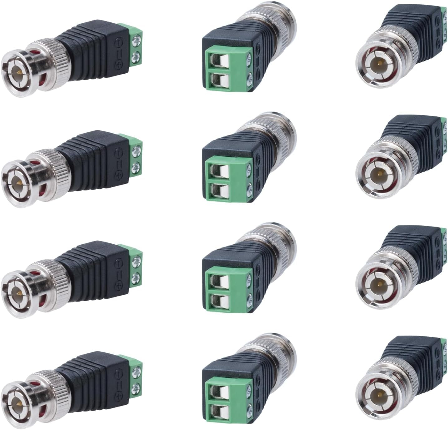 Cctv4Less BNC Male Balun Connector for Coax CAT5, CAT6, CAT7 to BNC Male and 2 Screw Camera Terminal Adapter - Reliable CCTV Surveillance Video Transmission (10)