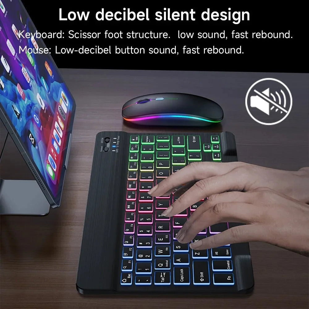 10-Inch Colorful RGB Backlit Portable Bluetooth English Keyboard Compatible with Ipad 7/8/9/10Th Gen 10.2 10.9- Universal for Phones ,Pc,And Tablets (Purple,English Keyboard )