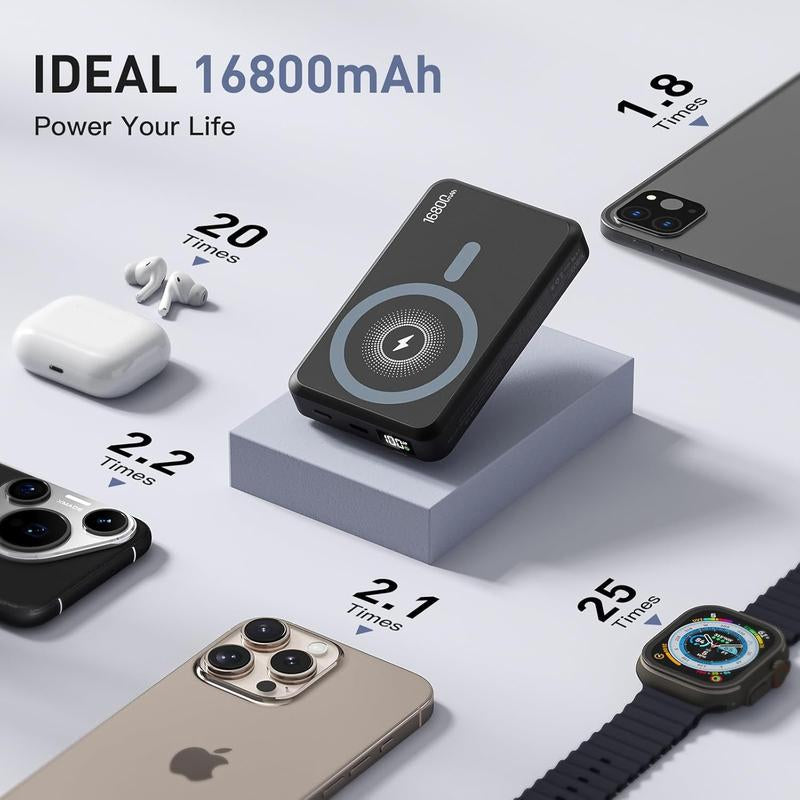 16800mAh Portable Charger: Built-in Cables & LED for iPhone/Android
