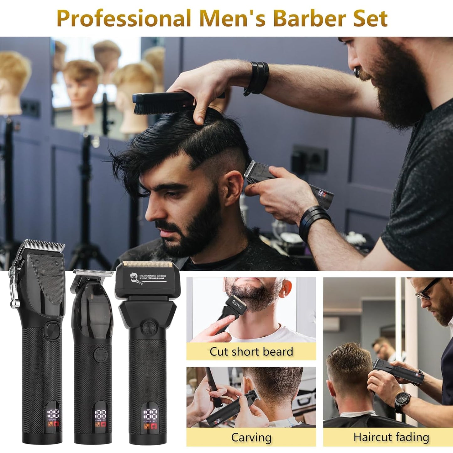Hair Clippers for Men Professional, Barber Clippers and Trimmer Set, Hair Clipper& Hair Trimmer & Electric Foil Shavers Razor Kit, Hair Cutting Kit, Cordless Mens Grooming Kit
