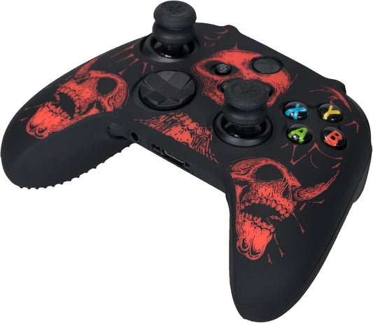Laser Carving Silicone Skin for Xbox Series X/S Controller X 1(Skulls Red) with Exclusive Thumb Grips X 8