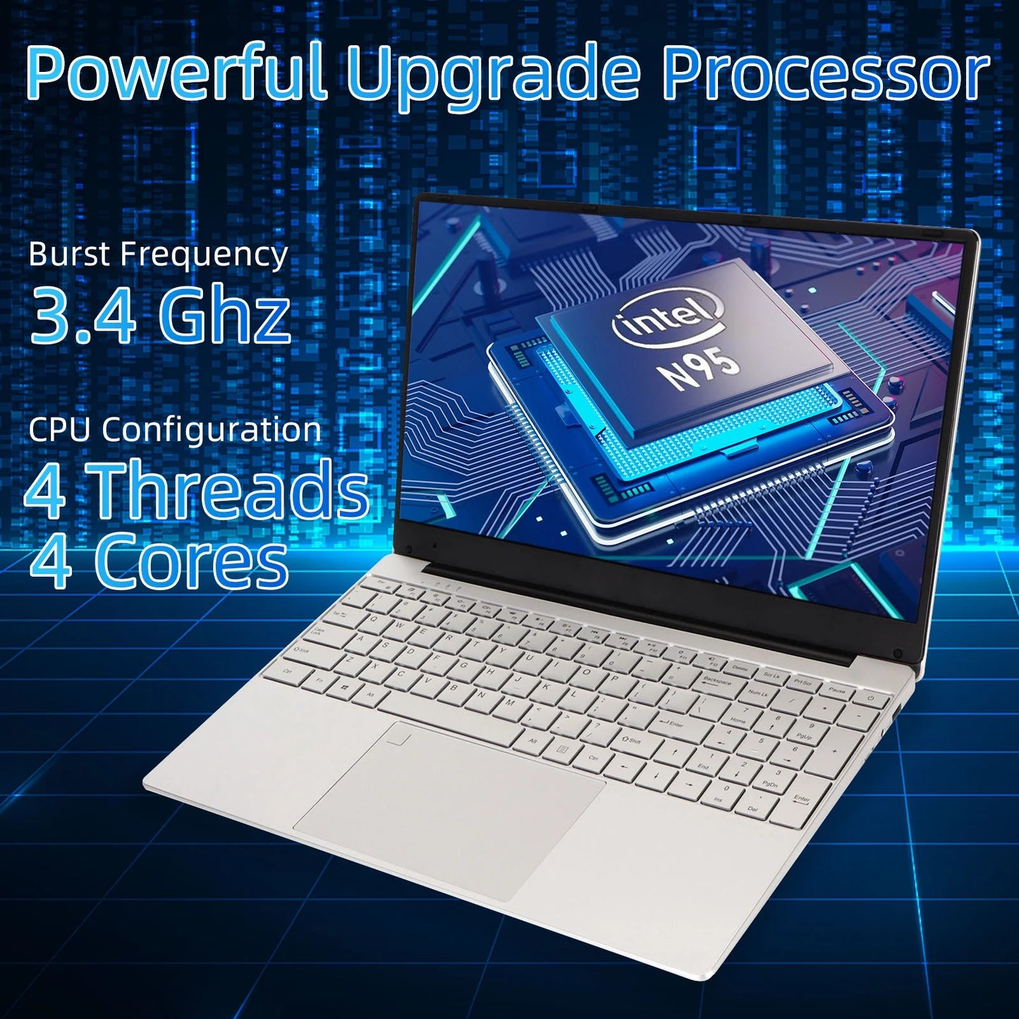 15.6 Inch Laptop 1920*1080 FHD IPS Display, 16GB DDR4 512GB SSD Quad-Core Intel N95 Processors, Wifi, Bluetooth, Fingerprint, Backlit Keyboard, Windows 11 Computer, 15" Lightweight Laptop, Silver