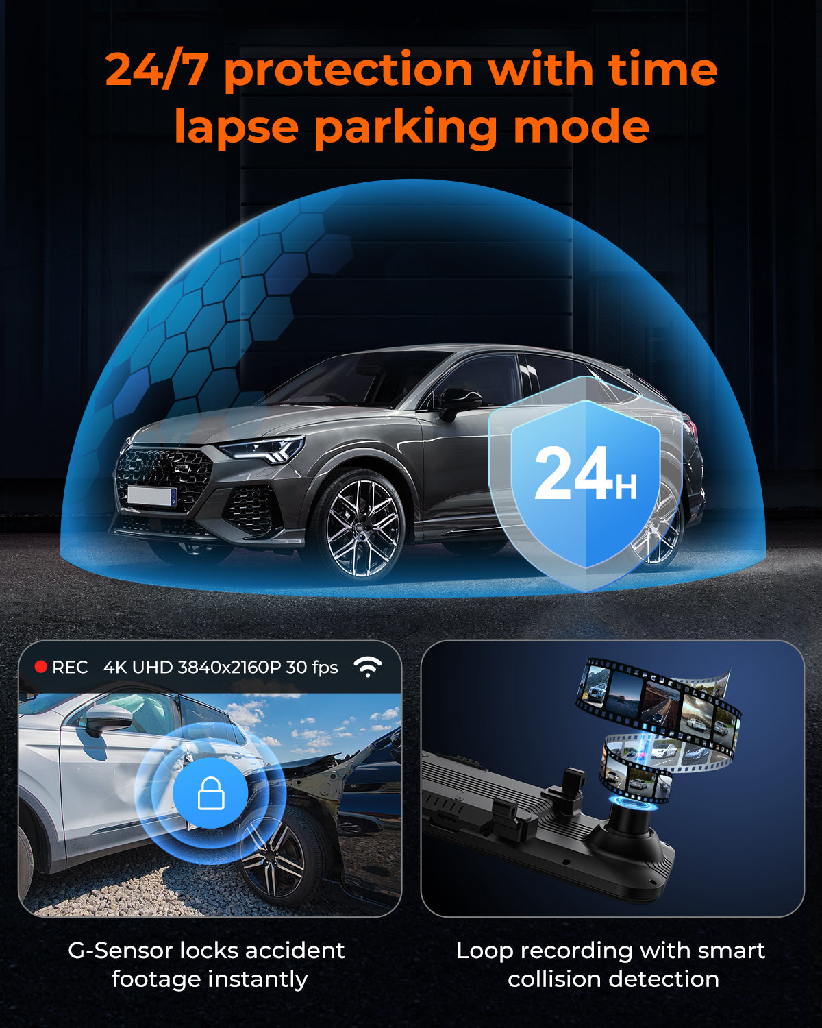 M4 Quad Mirror Dash Cam - 12" Touchscreen with 1080P 4-Camera System