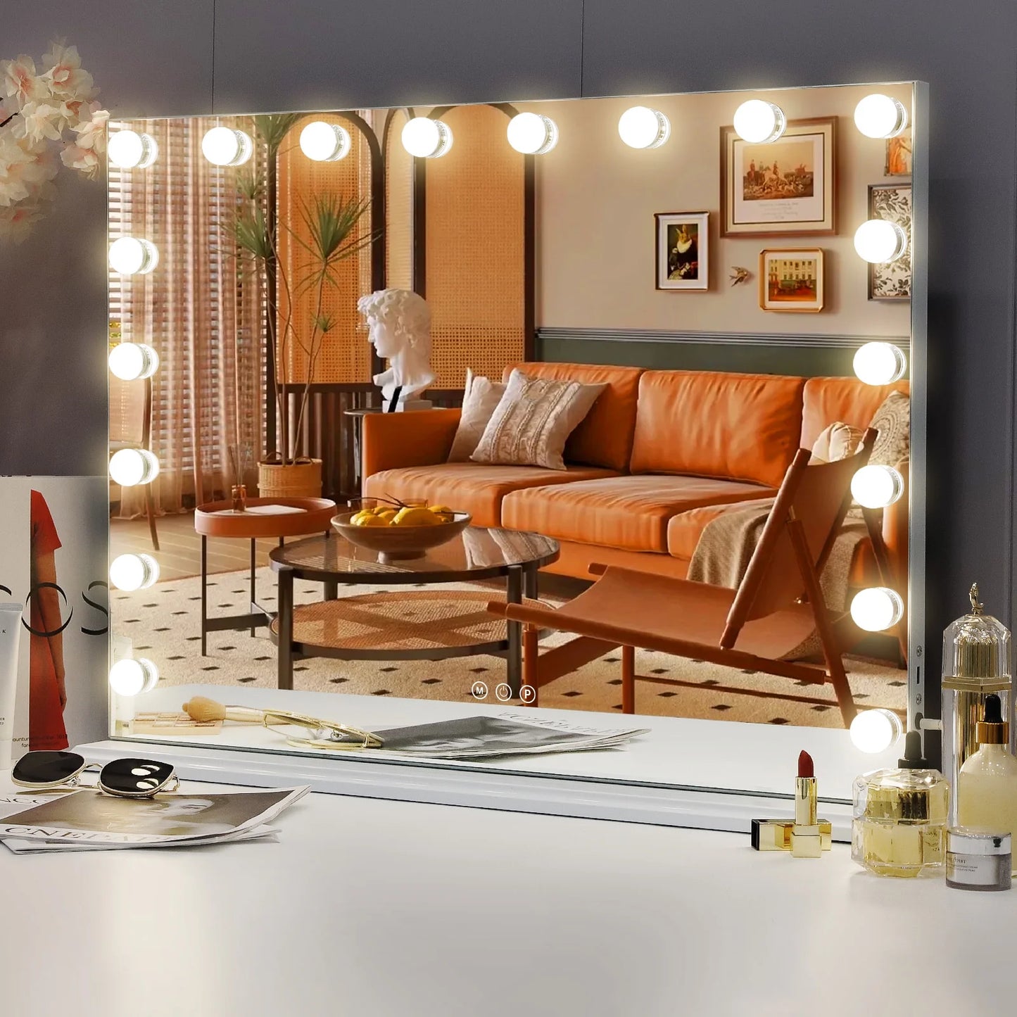 32"X23" Vanity Mirror with Lights USB Charging Tabletop Wall Mount Metal White
