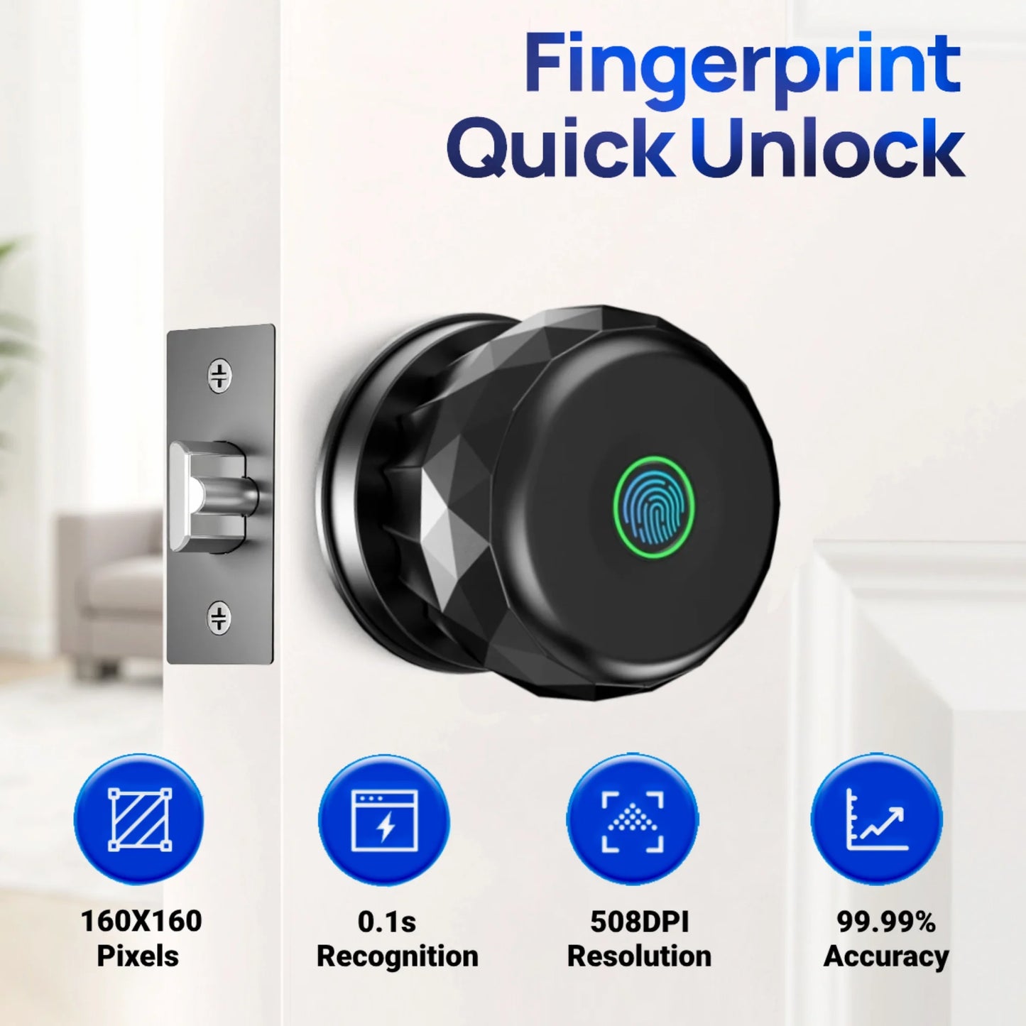Smart Door Knob, Keyless Smart Door Lock Smart Deadbolt with App Control & Fingerprint & 2 Keys,Electronic Door Lock for Home, Apartment, Office,Black