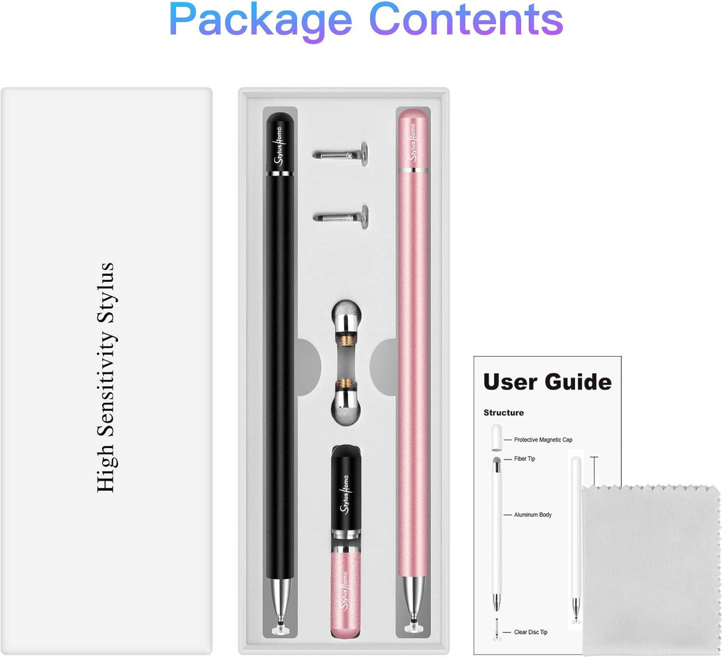 Stylus for Ipad (2 Pcs), Magnetic Disc Universal Stylus Pens Touch Screens for Apple/Iphone/Ipad Pro/Mini/Air/Android/Microsoft/Surface All Capacitive Touch Screens - Black/Rose Gold