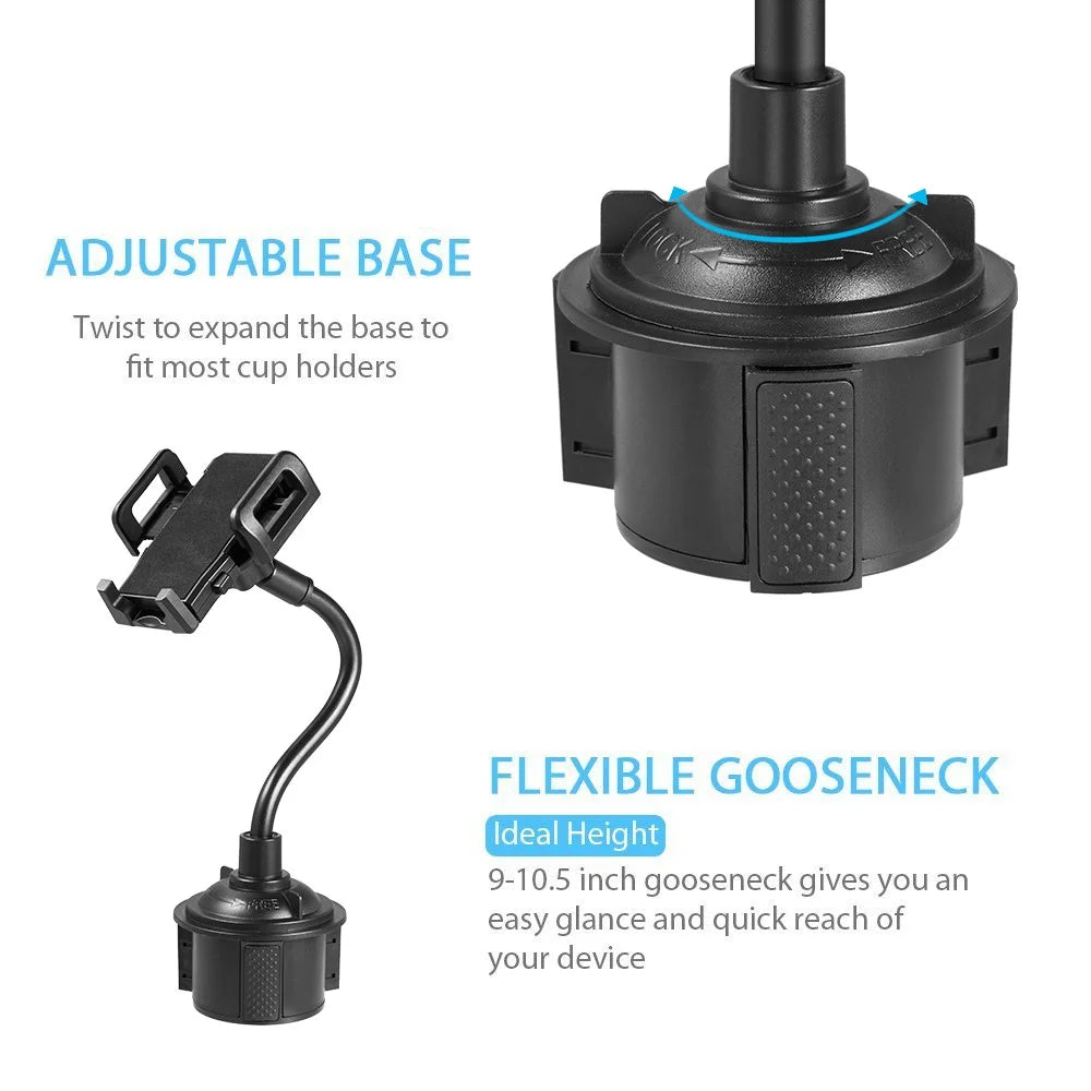 Cell Phone Holder for Car, Universal Adjustable Gooseneck Cup Holder Cradle Car Mount for Iphone Xs/Xs Max/Xr/8/7 Plus/Ipod Touch (Black)