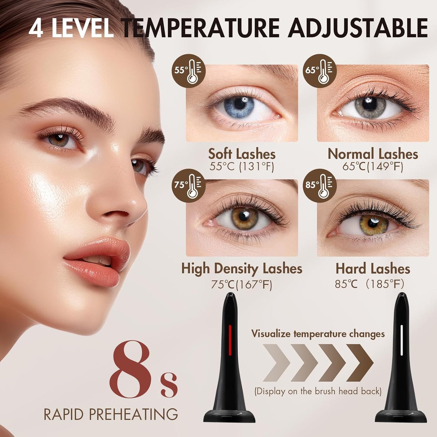 Heated Eyelash Curlers Fast Heat up within 10S 24 Hours Long Lasting Electric Eyelash Curler Type-C Rechargeable 4 Heating Modes Anti-Burn LED Display Makeup Tools(Black)
