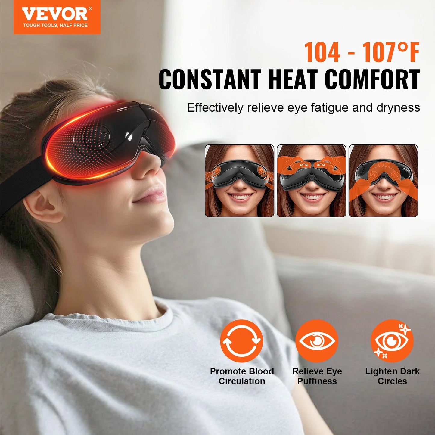VEVOR Heated Eye Massager: 5 Modes, Bluetooth Music & Remote Control
