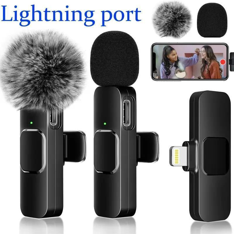 Wireless Lavalier Microphone, Rechargeable Microphone, Cordless Omnidirectional Condenser Recording Mic for Video Recording, Teaching, Interviews