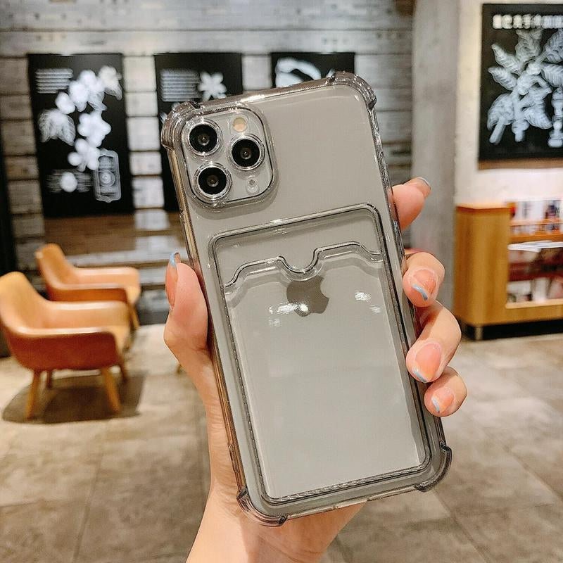 Clear Protective iPhone Case: Card Holder, Shockproof for 15/13/12/11 Pro Max