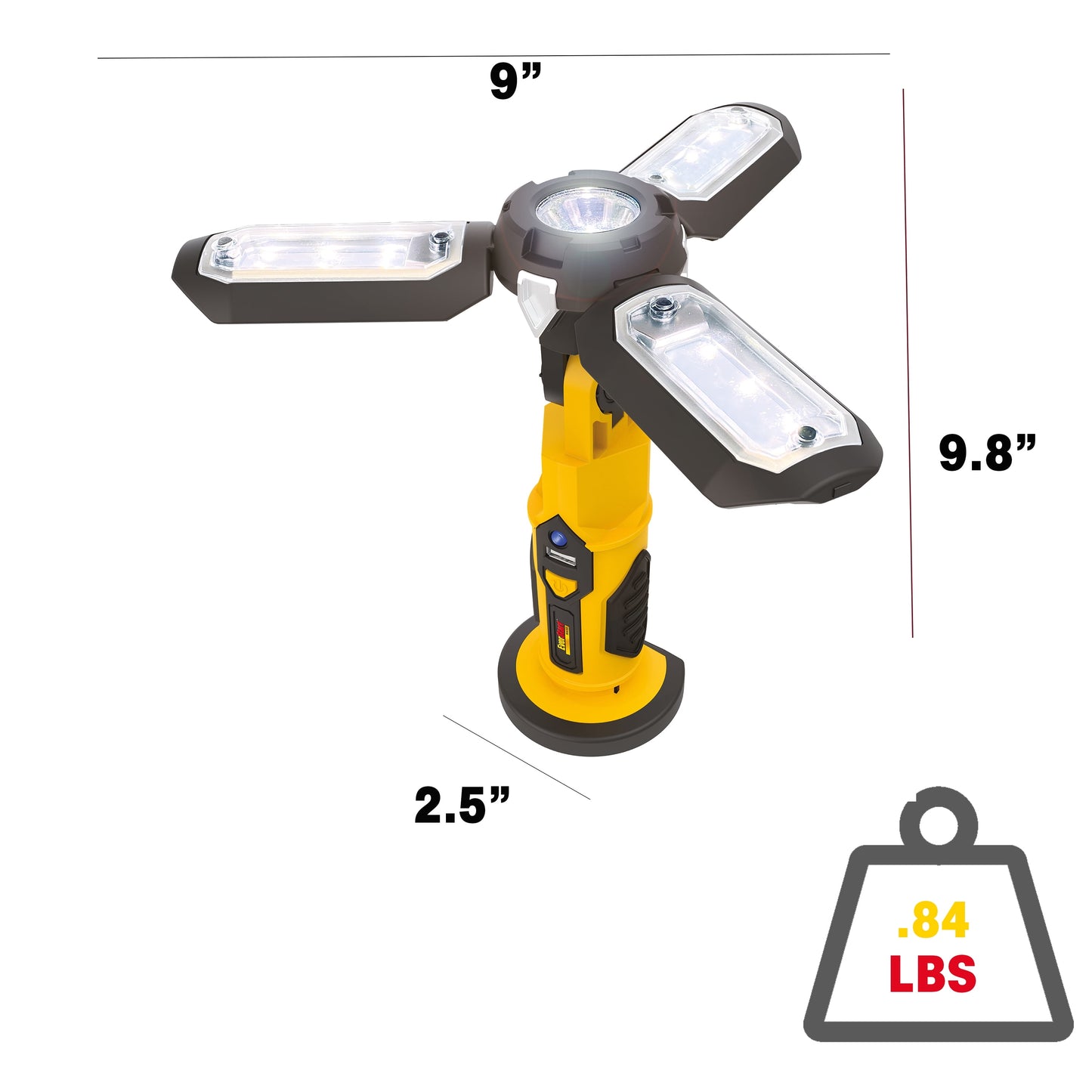 1000 Lumen LED Portable Folding Work Light W/ Magnetic Base, USB Power