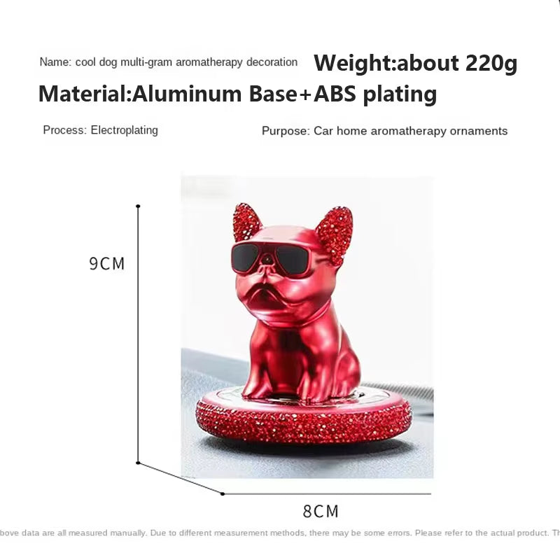 Car Ornament Metal Shake Head French Bulldog Diamond Fragrance Purified Sunglass Dog Car Air Freshener Cartoon Cute Dog Gift Dec