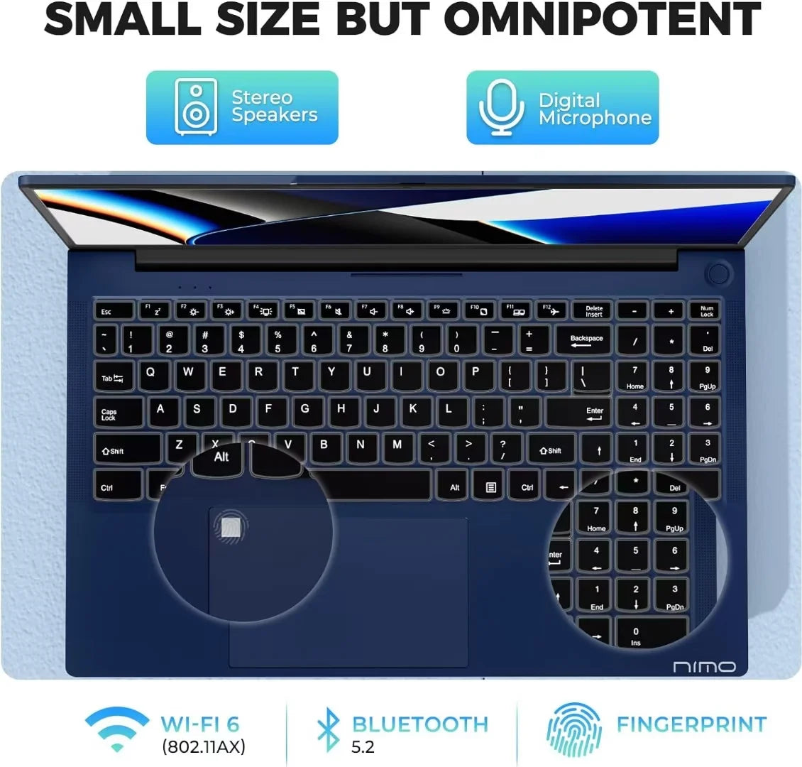 15.6'' FHD Laptop Computer, Windows 11, Intel N100 Processor(Beat to I3 1115G4, up to 3.4Ghz), 8GB RAM 256GB SSD, Fingerprint, Backlit Keyboard, Type-C 65W PD Fast Charger (Blue)