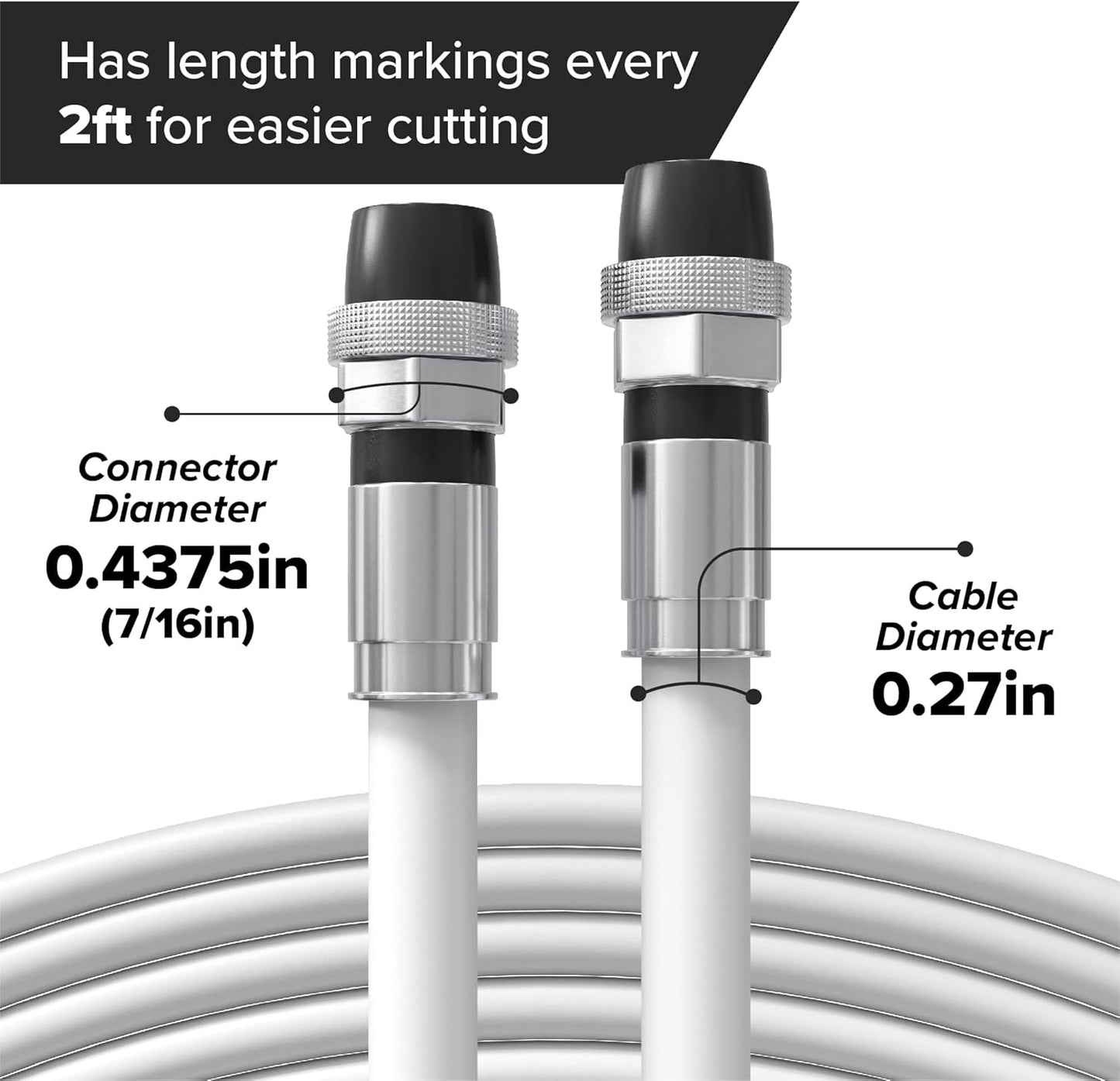 75' Feet, White RG6 Coaxial Cable with Rubber Booted - Weather Proof Indoor/Outdoor Rated Connectors, F81 / RF, Digital Coax for CATV, Antenna, Internet, Satellite, and More