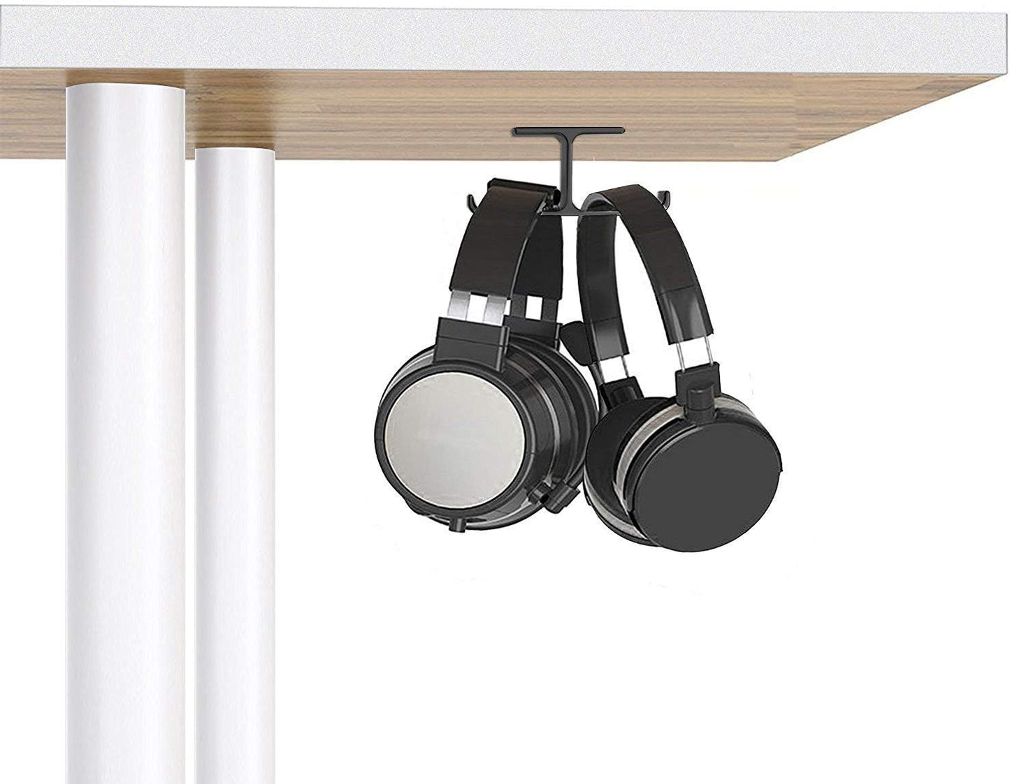 Dual Headset Mount Under Desk: Aluminum, Stick-On for PC Gaming