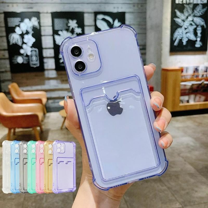 Clear Protective iPhone Case: Card Holder, Shockproof for 15/13/12/11 Pro Max