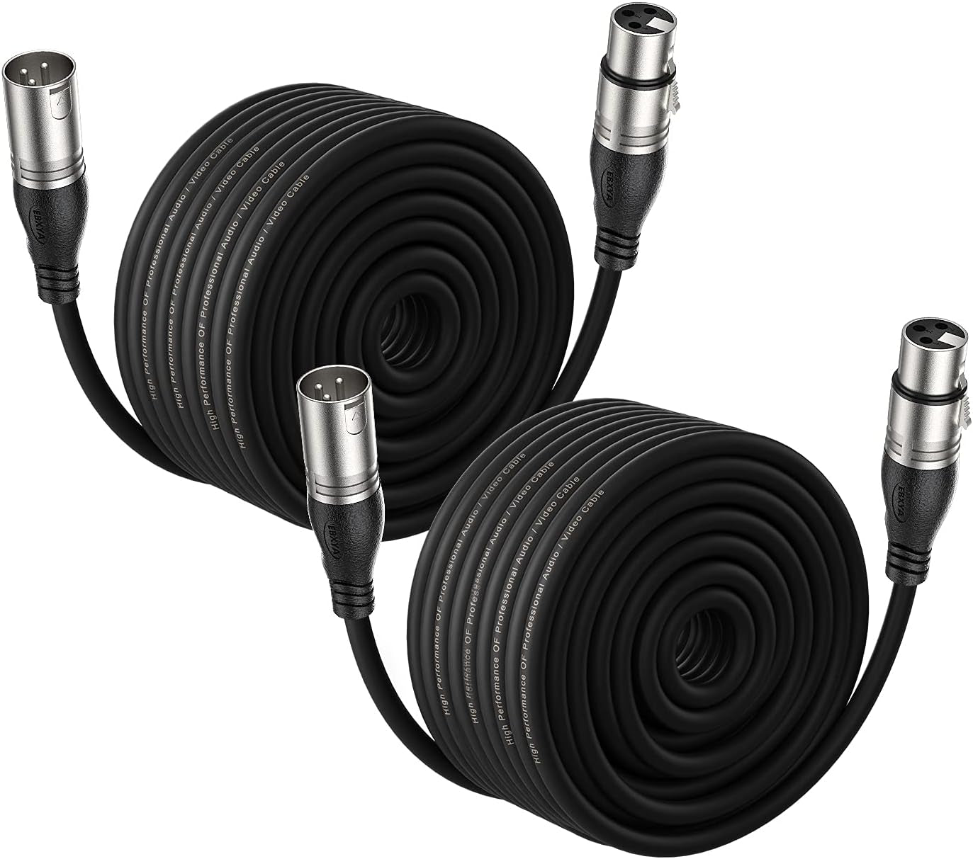 100Ft XLR Microphone Cables 2 Packs - Premium Balanced Mic Speaker Cable with 3 Pins XLR Male to Female 100 Feet, Black