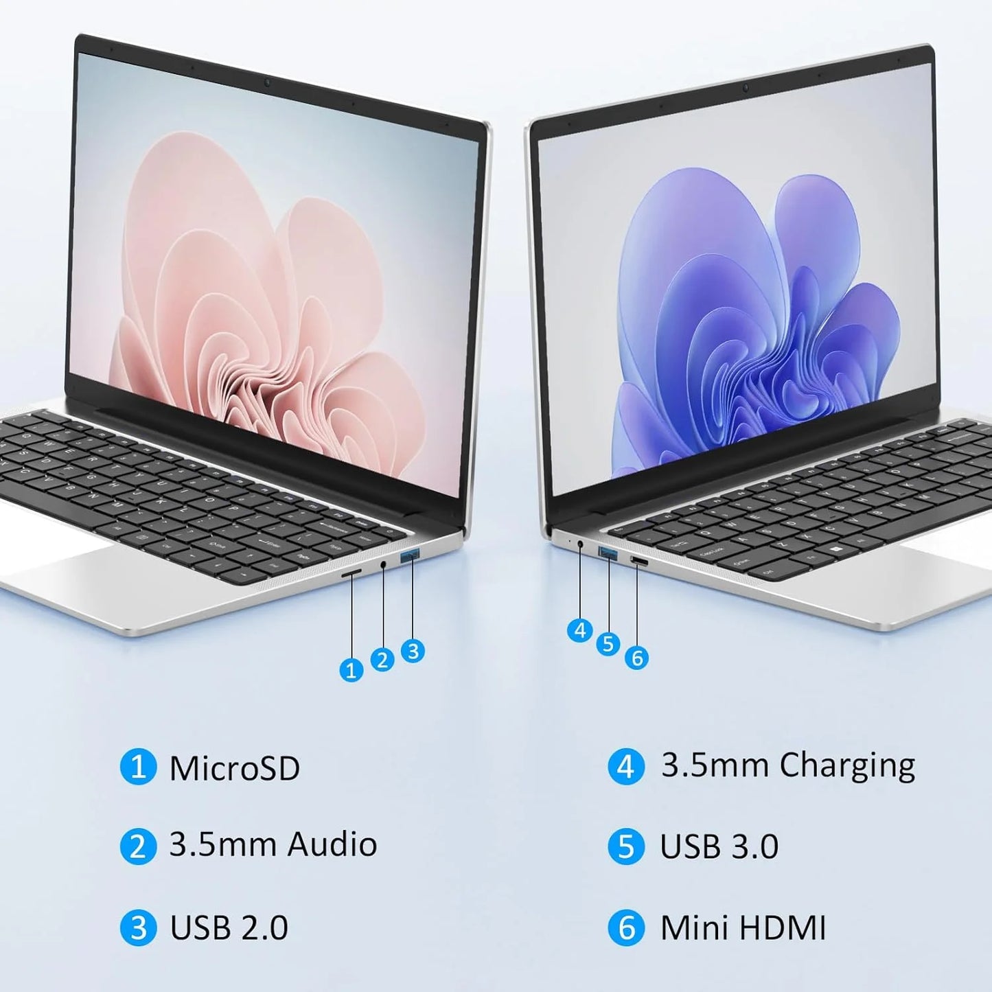14.1 Inch Lightweight Business Laptop Computer Windows 11 Pro Office 2024 6GB RAM 512GB SSD FHD IPS Display Intel Celeron N4000 for Student, Home Office, Business (Silver)