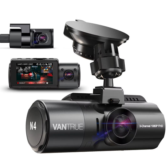 N4 3 Channel 4K Dashcam 4K+1080P Front and Rear Dash Camera IR Night Vision 24 Hours Parking Mode Support 256GB Max