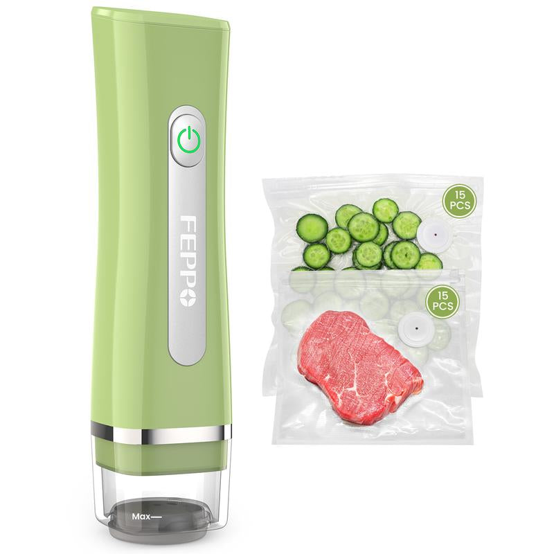 FEPPO Vacuum Sealer for Food with Visual Water Storage Tank, Handheld Saver Vacuum Sealer Machine with 30 Reusable Bags for 6X Preservation & Fresh