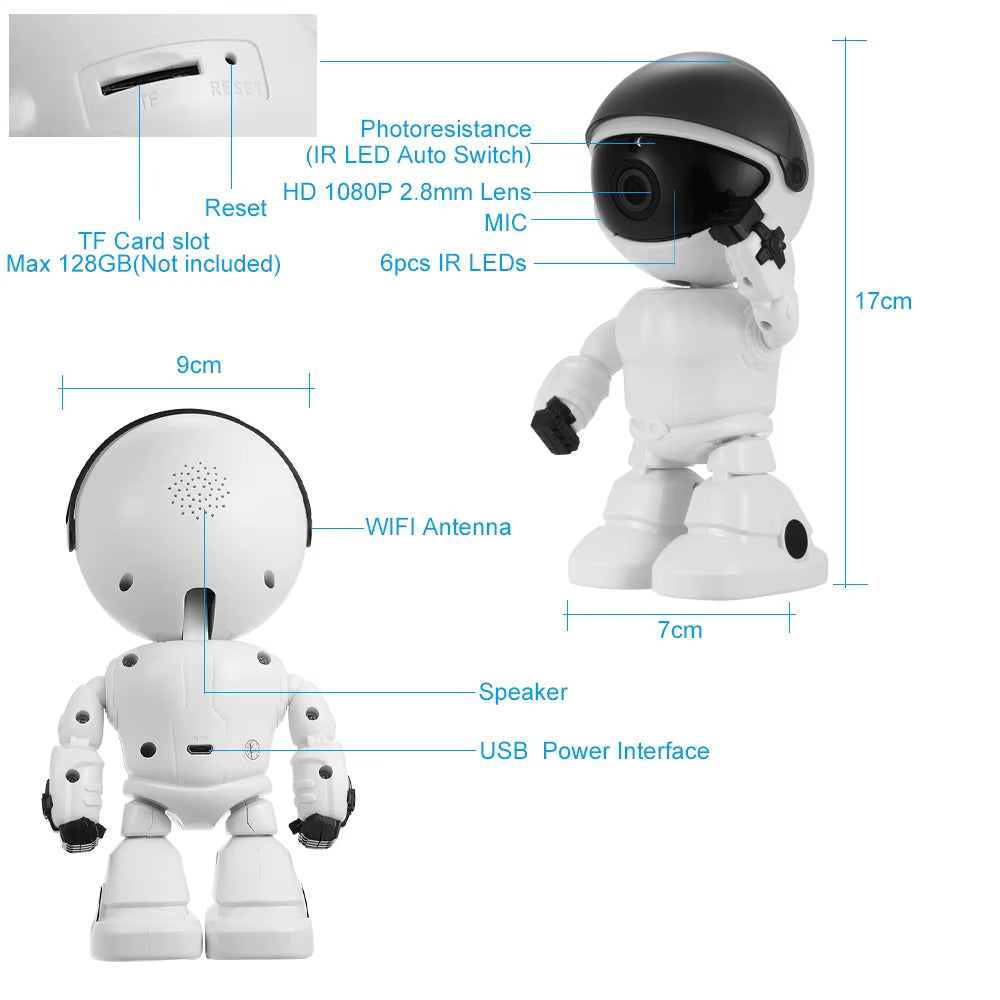 960P WiFi IP Robot Camera: 2-Way Audio, Night Vision