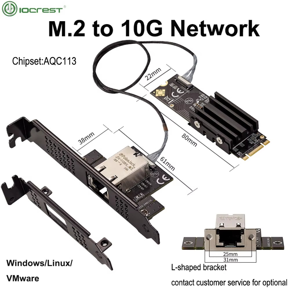 M.2 B+M Single-Port 10Gbe Network Card RJ45 Ethernet Network Adapter AQC113 Industrial Control Grade Server Network Card