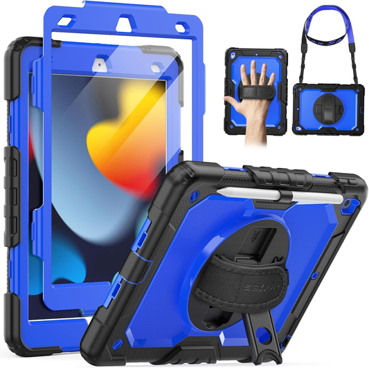 Funda con soporte giratorio para iPad 7/8/9: asa de 360° y protección de soporte