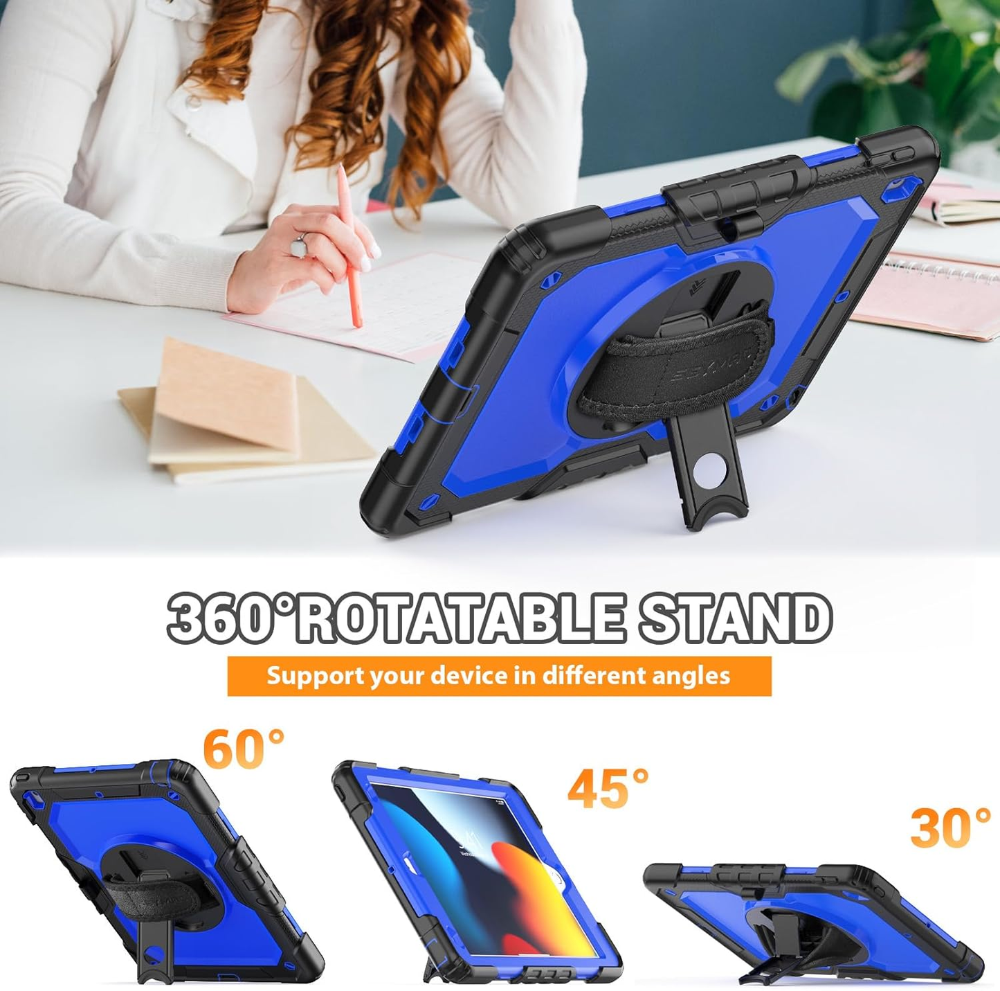 Funda con soporte giratorio para iPad 7/8/9: asa de 360° y protección de soporte