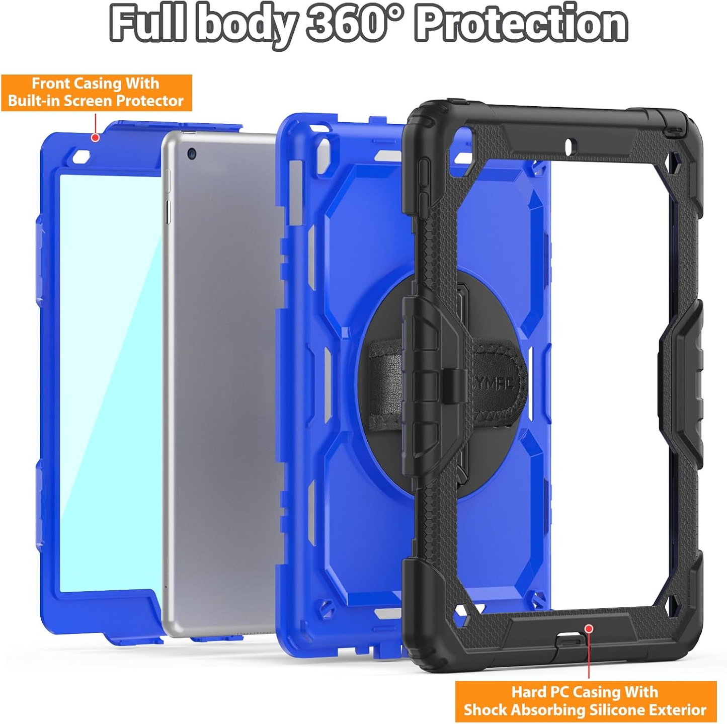 Funda con soporte giratorio para iPad 7/8/9: asa de 360° y protección de soporte