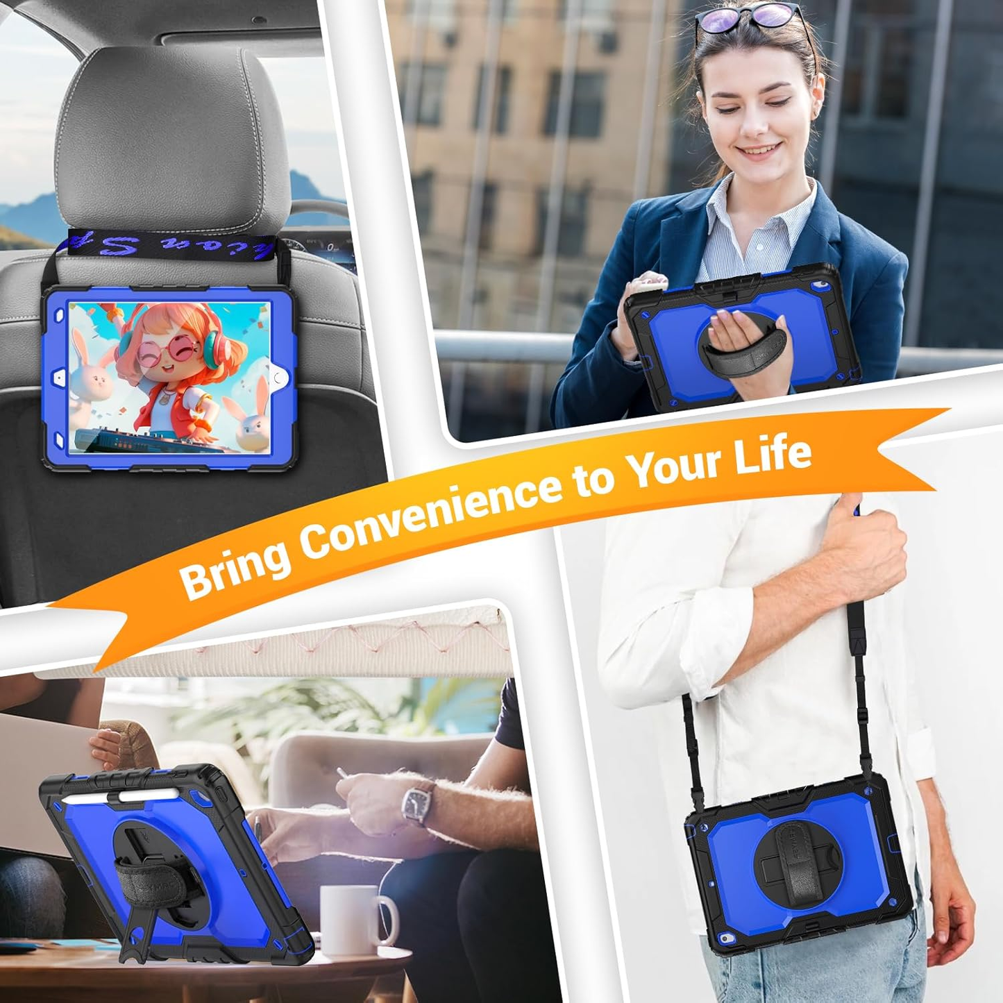 Funda con soporte giratorio para iPad 7/8/9: asa de 360° y protección de soporte