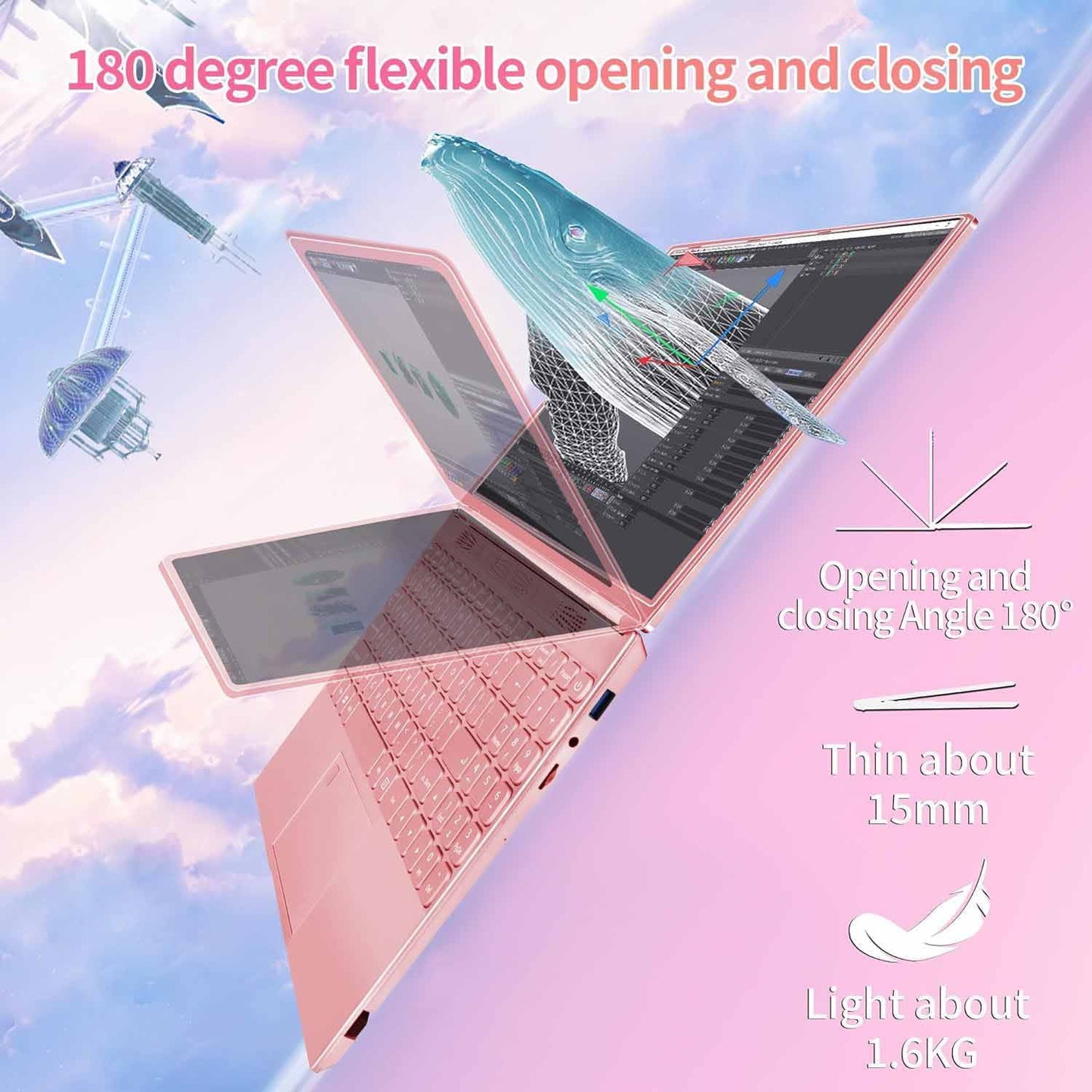 15.6" HD Student Laptop Computer Free Office 2024 Windows 11 Pro 16G DDR4 RAM 1TB SSD Large FHD IPS Screen Business Laptop Computer Intel Celeron N5095 Backlit KB