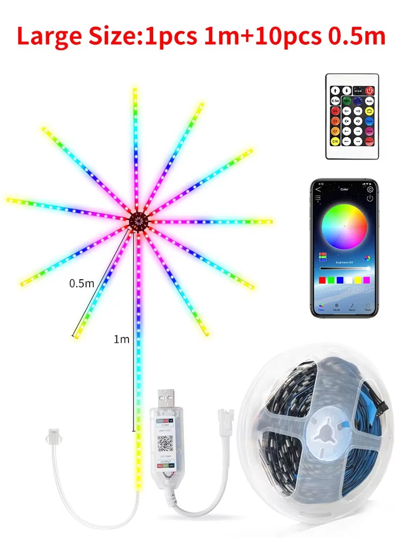 Fireworks LED String Lights USB 5V RGBIC Strip Lights for Festival Wedding Christmas Party Decor Music Sync Dream Meteor Lamp