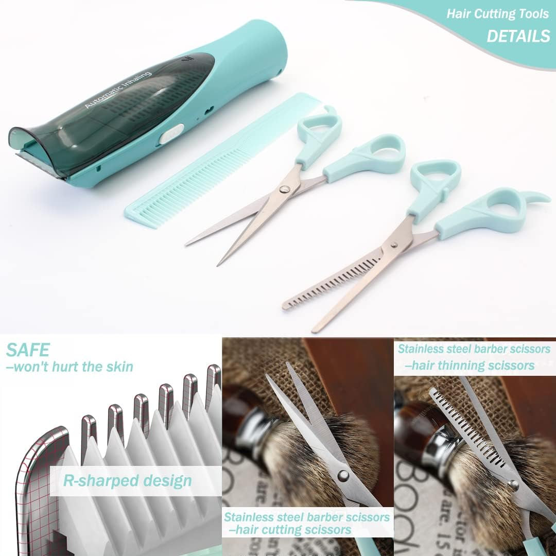 Cordless Vacuum Hair Clipper for Baby,Wireless Beard & Hair Trimmer,Rechargeable Waterproof Home Haircut Kit Kids & Men, Automatic Hair Suction, with Professional Hair Scissors
