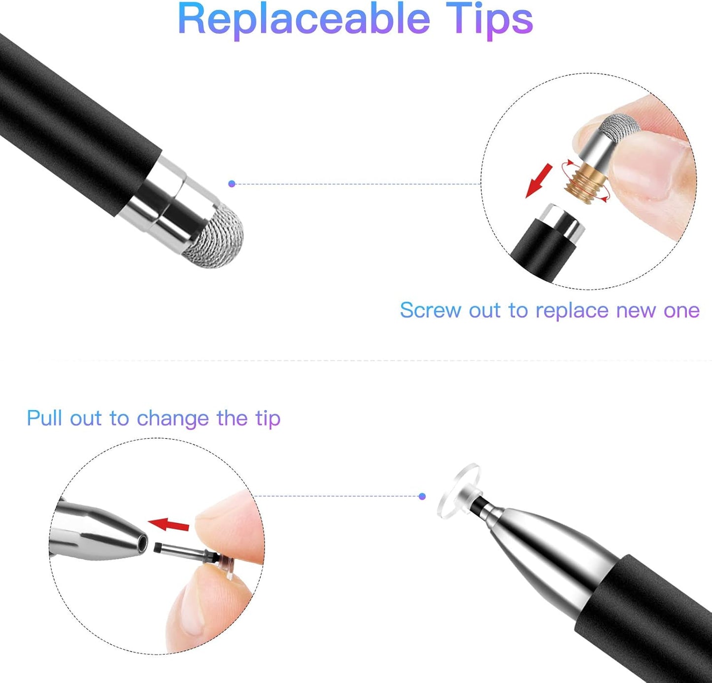 Stylus for Ipad (2 Pcs), Magnetic Disc Universal Stylus Pens Touch Screens for Apple/Iphone/Ipad Pro/Mini/Air/Android/Microsoft/Surface All Capacitive Touch Screens - Black/Rose Gold