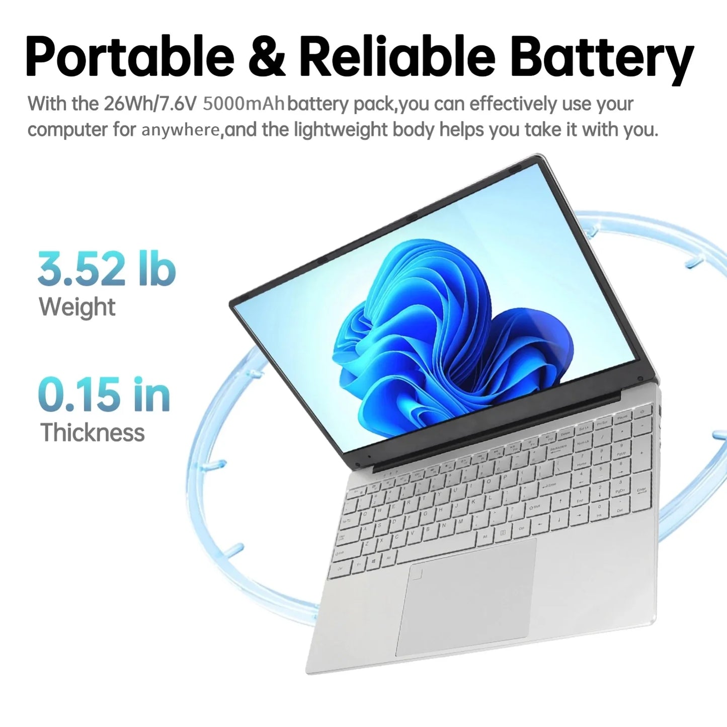 15.6 Inch Laptop 1920*1080 FHD IPS Display, 16GB DDR4 512GB SSD Quad-Core Intel N95 Processors, Wifi, Bluetooth, Fingerprint, Backlit Keyboard, Windows 11 Computer, 15" Lightweight Laptop, Silver