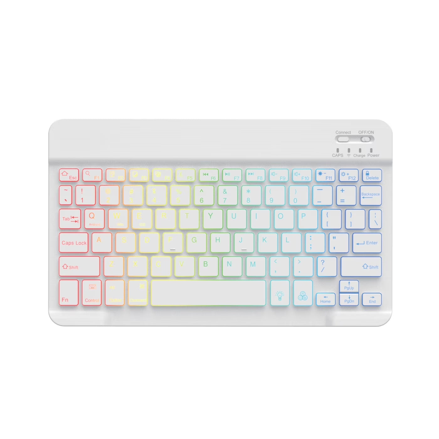 10-Inch Colorful RGB Backlit Portable Bluetooth English Keyboard Compatible with Ipad 7/8/9/10Th Gen 10.2 10.9- Universal for Phones ,Pc,And Tablets (White,English Keyboard )