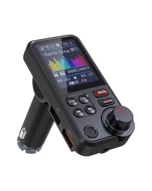 Bluetooth FM Transmitter - Car Adapter with 1.8" Screen & QC3.0 Charging